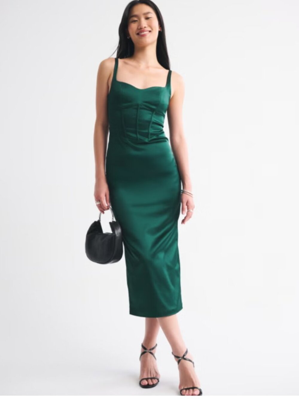 NWT Abercrombie & Fitch Corset Midi Dress Juniper Green XL